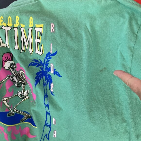 Skin and Bones Mens T-Shirt Surfer Graphic Skeleton Live Fast Ride Hard Tee 2XL - Picture 8 of 9